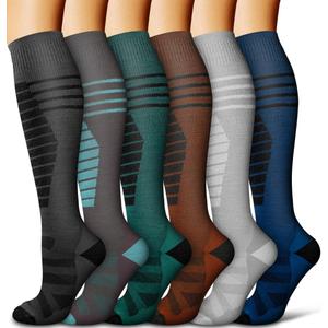Copper Compression Socks for Women and Men(6 Pairs)-Best Support for Running, Athletic, Nursing, Travel (Large-XLarge, 09a Gray/Gray/Green/Brown/Gray/Blue)