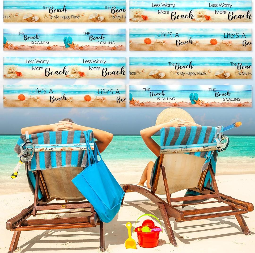 Boao 8 Pack Towel Bands for Beach Chair, Pool & Cruise Essentials, Elastic and Windproof, Towel Chair Clips Lounge Strap Holder, Cruise Ship Accessories (Beach)