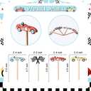 32pcs Race Car Wooden Cupcake Toppers, Racing Flag Cupcake Picks Cake Decorations Baby Shower Birthday Party Supplies
