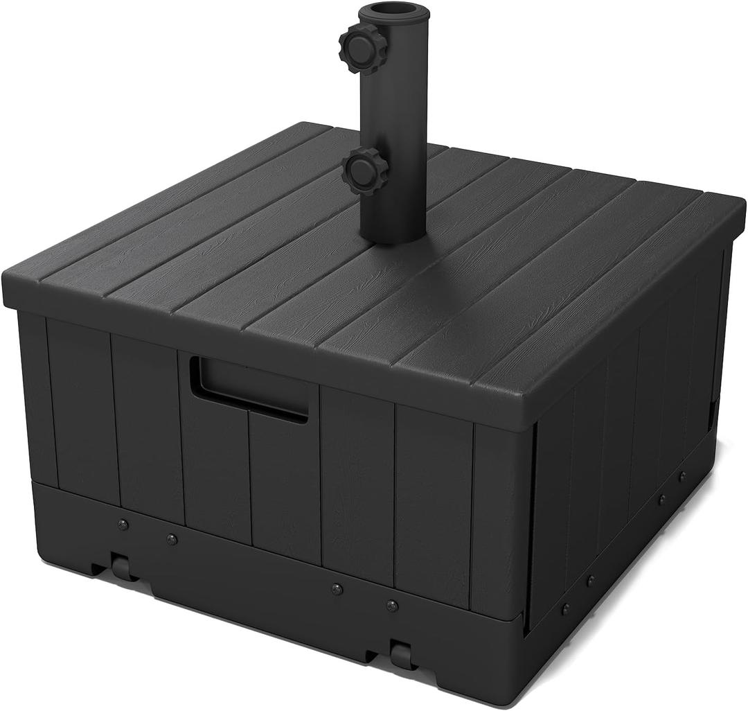 Helios&Hestia 3-in-1 Plastic Patio Umbrella Base Stand Weight with Wheels 176lbs with Sand Filled, Can be Used as Outdoor Coffee End Table, Flower Planter Box, Fits 7 to 11ft Market Umbrellas, Black