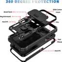For iPhone 17 Pro Case with All-Angle Rotating Kickstand & Sliding Camera Cover - Heavy Duty Shockproof Protective Cover, Black