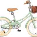 Bixike Retro Design Girls Bike 16 Inch Cruiser Bicycle with Basket & Training Wheels for 3-13 Years Old Kids, 24 Inch with Kickstand for Youth Over 6 Years Old, Multiple Colors
