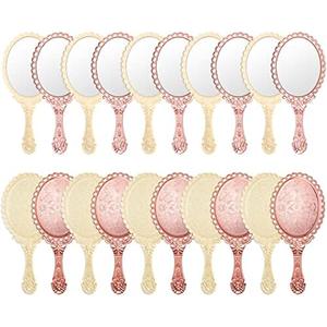 Namalu 12Pcs Vintage Handheld Mirrors, 9.8" L x 4.5" W Portable Hand Held Embossed Flower Retro Compact Mirror with Handle for Women Face Makeup Travel(Beige, Rose Gold)