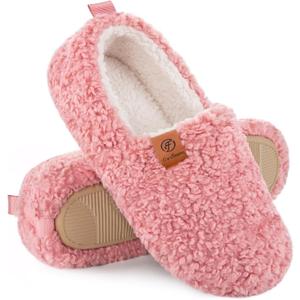 EverFoams Womens Soft Curly Full Slippers Memory Foam Lightweight House Shoes Cozy Loafer with Polar Fleece Lining (7-8, Pink)