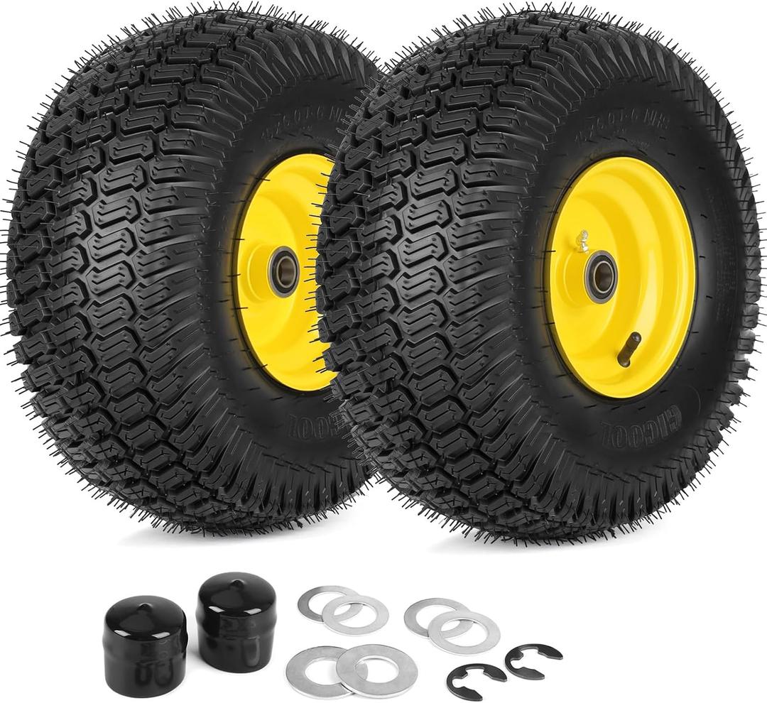 GICOOL 15x6.00-6nhs Lawn Mower Tire Assembly, 15x6-6 Riding Lawnmowers and Tractor Pneumatic Tire and Wheel, with 3/4" Bearing Bore, 3" Centered Hub, S-Turf Pattern, 2 Pack