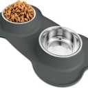 AsFrost Dog Food Bowls, BPA Free Stainless Steel Dog Food and Water Bowl Set, 2 Large Dog Bowls with No Spill Non-Skid Silicone Mat, Dog Dishes for Medium Large Sized Dogs Pet Bowls, 6 Cup, Grey (6 Cup/50 oz each)