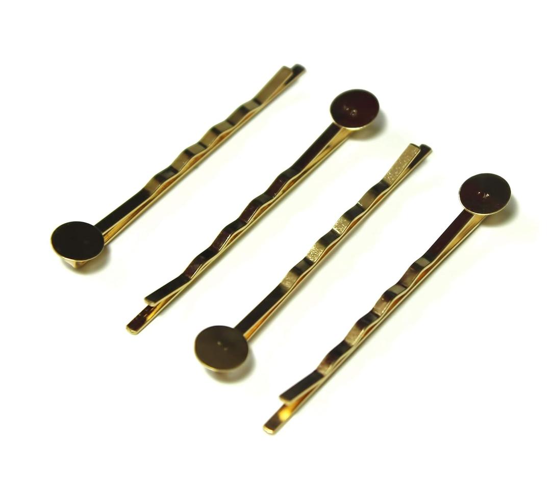 Bobby Pins Hair Clips with Glue On Flat Pads for DIY (KC Gold 55mm - 100pcs)
