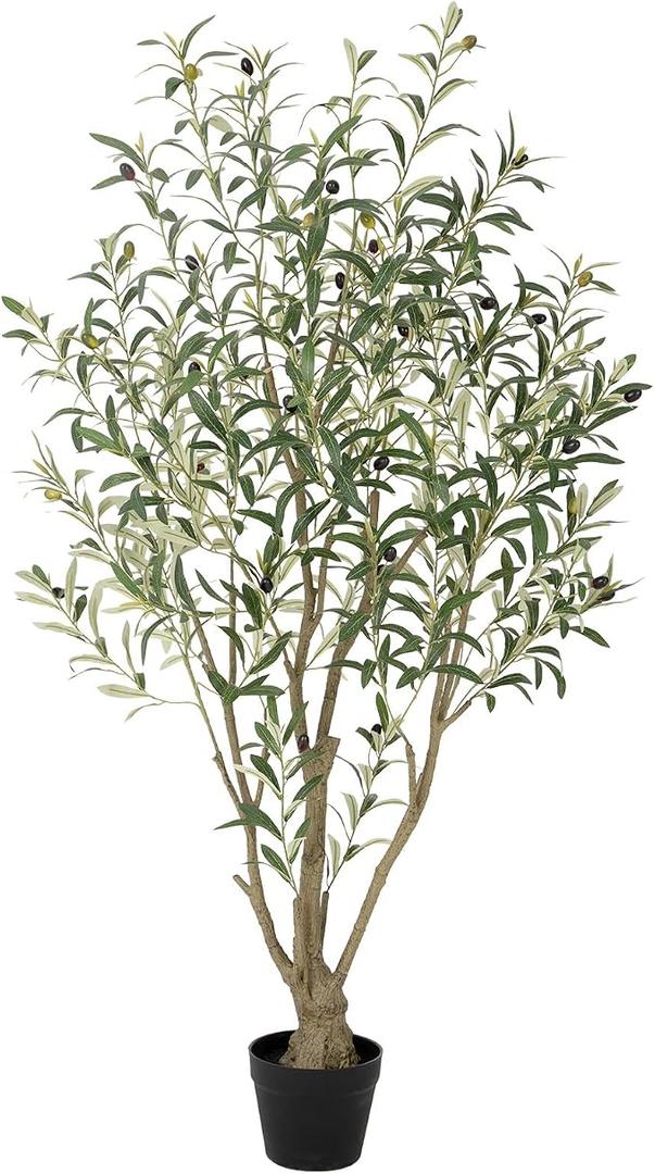Super Full Faux Olive Tree, 5FT Artificial Olive Tree Indoor, Fake Silk Trees with Realistic Leaves and Lifelike Fruits for Indoor Outdoor Living Room Corner Office Bedroom Home Decor