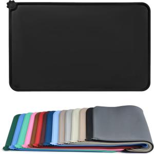 AUDWUD Silicone Waterproof Pet Feeding Mats,Anti Slip Bowl Pad,Dog Mat for Food and Water (21" x 15", Black)