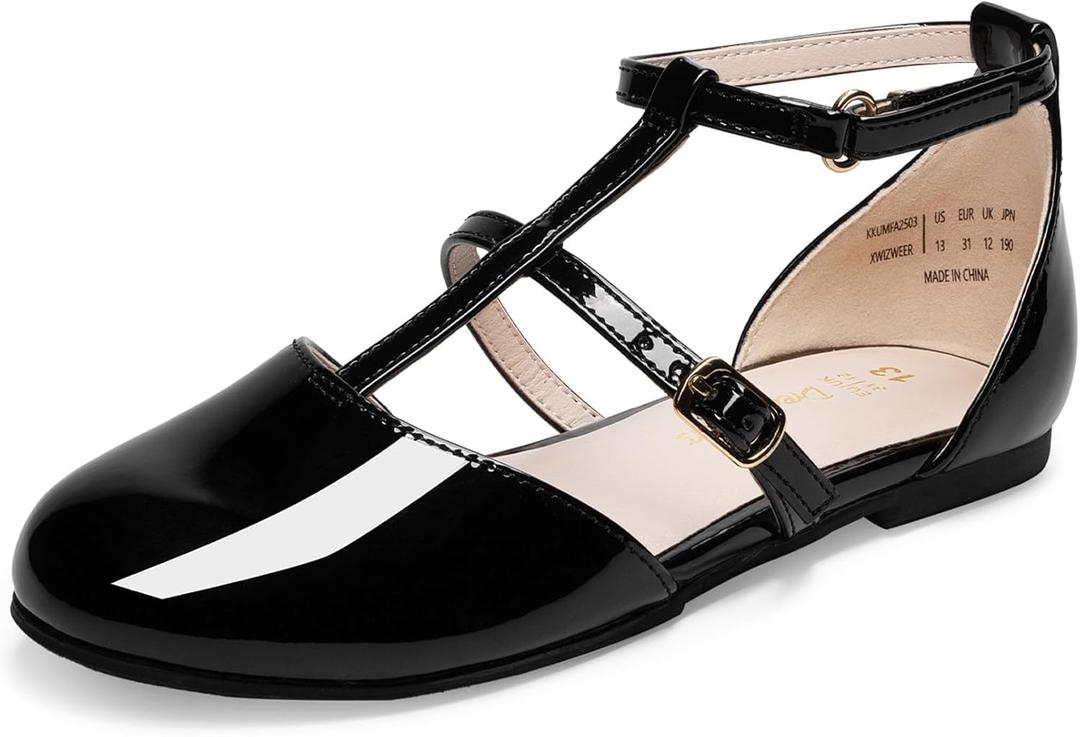 DREAM PAIRS Girls Dress Shoes Mary Jane Flats for Little Girls Party Shoes with T Strap (4 Big Kid, Black)