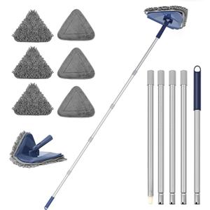 JEHONN Wall Cleaner Mop with Long Handle 82 Inches, 3-in-1 Ceiling Cleaning Tool Duster with 6 Replacement Microfiber Chenille Pads for Painted Walls, Window, Floor, Baseboard (Blue)