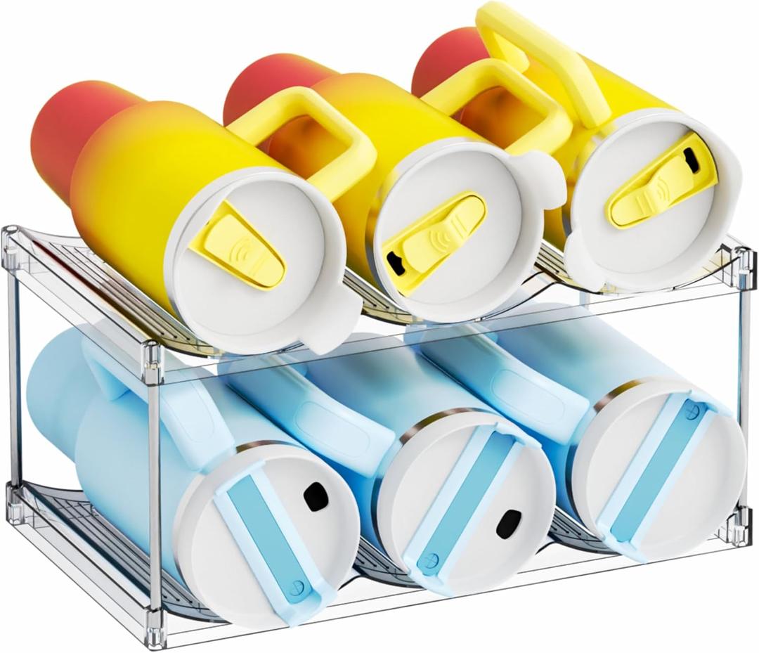 Yieach Stackable Water Bottle Organizer for Stanley,Yeti 40 oz and Others Tumbler Organizer,2 Tier Waterbottle Storage Rack,Clear Acrylic Cup Organizers for Kitchen Cabinets,Countertop,Pantry Shelf (2 Pack Hold 6 Bottle)