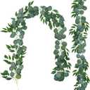 Greentime 2 Pack Greenery Garland Each 6.5 FT Artificial Eucalyptus Garland for DIY Wreath Vine Weeding Arch Stairs Decor