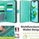 Varikke for iPhone 16 Plus Wallet Case Detachable with RFID Blocking Card Holder for Women, Glitter Leather Strap Strong Magnetic Flip Wallet Removable Phone Case for iPhone 16 Plus 6.7", Mint