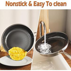 Kiseely Set of 3 Frying Pans, 26 cm + 28 cm + 30 cm, Diamond Non-Stick Frying Pan, Premium Stainless Steel, Suitable for Induction, PTFE Free, PFAS Free, PFOA Free (FG1)