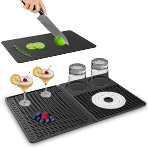4-in-1 Bar Mats Home Bar Accessories for Countertop, Multi-Purpose Cocktail Mat with Cutting Board for Bartending ect, 18.11" x 11.8" for Bar, Outdoor Camping, Home Bar Mats