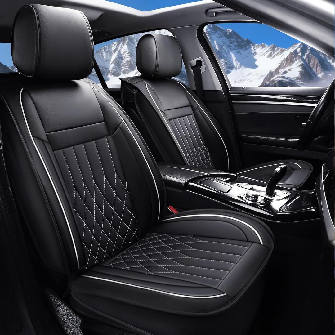 Aierxuan Car Seat Covers Full Set Universal Fit for Honda Civic Accord CRV, Toyota Camry Prius Rav4, Kia, Lexus, Nissan, Mazda, Jeep Cherokee and Most Cars, with Waterproof Leather (Black and White)