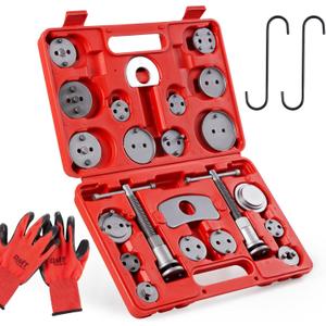 Orion Motor Tech 24pcs Brake Caliper Tool, Heavy Duty Brake Caliper Compression Tool Caliper Piston Tool for Brake Pad Replacement Reset, with Thrust Bolt Assemblies Retaining Plates 18 Disc Adapters (Red)