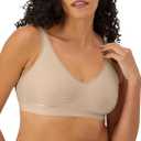 Bali Women's Wireless Bra, Comfort Revolution Seamless T-Shirt Bra, Moisture-Wicking, ComfortFlex Fit XL, Soft Taupe Stripe