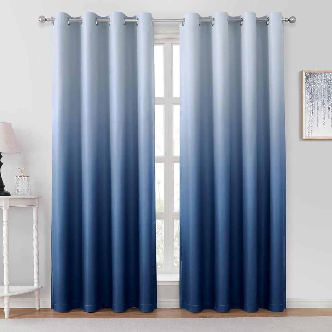 HOMEIDEAS Navy Blue Ombre Blackout Curtains 52 X 84 Inch Length Gradient Room Darkening Thermal Insulated Energy Saving Grommet 2 Panels Window Drapes for Living Room, Bedroom (52"W x 84"L (Pack of 2), Navy Blue)