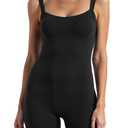 Sunvalix Women's Jumpsuit with Tummy Control,Square Neck Sleeveless Romper Short Body Suits for Workout Athletic Yoga,Black (X-Small) (XS)