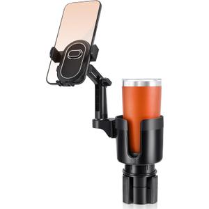 2 in 1 Universal Cup Holder Phones Mount for Car, Cup Holder Expander with Adjustable Base, 360 Roatation Cell Phone Holder with Long Arm Compatible with iPhone All Smartphones