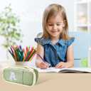 2 x Janhavi Initial Large Capacity Premium Oxford Cute Aesthetic Pencil Case Pouch Bag Special School Supplies Colored Stationery Organizer Gifts for Girls, Women, Adults (green)