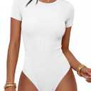 ANRABESS Women's Short Sleeve Bodysuit, Crew Neck Slim Fit Ribbed Knit Tops, Trendy 2026 Outfits, Versatile for Daily Wear, M