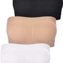 Boao Women Bandeau Bra Padded Strapless Bralette Bra Seamless Bandeau Tube Top(XX-Large, Black, White, Nude Color, 3 Pcs)