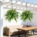 42" Fake Ferns for Outdoor Planter 79 Fronds Large Artificial Boston Fern Bush, Faux Hanging Baskets Plants Indoor 28" Tall Home Office Garden Porch Decor