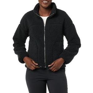 Amazon Essentials Women's Fleece Zip-Up Sherpa Jacket with Stand Neck (X-Large, Black)