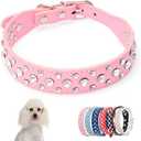 Pink Small Dog Collar For Female Dogs, Bling Puppy Collar Faux Leather Fancy Diamond Crystal Glitter Pretty Jewel Rhinestone Cat Collars For Pet Girl Dogs, Width 1-inch Small