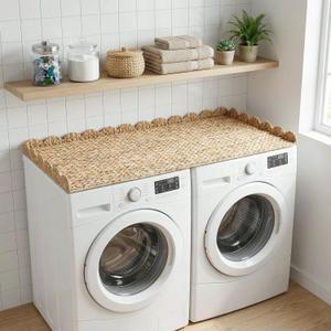 Coeusy Wicker Washer Dryer Countertop, 54" W x 27.5" D Water Hyacinth Woven Washer and Dryer Countertop, Boho Decorative Laundry Topper with Scalloped Edge for Laundry Room Organization (Natural)
