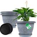 10 Inch Flower Pots Planters for Indoor Outdoor Plants, 3 Pack Plastic Large Plant Pots with Drainage Hole & Tray, Modern Decorative Garden Pot with Saucer, Plant Container for House