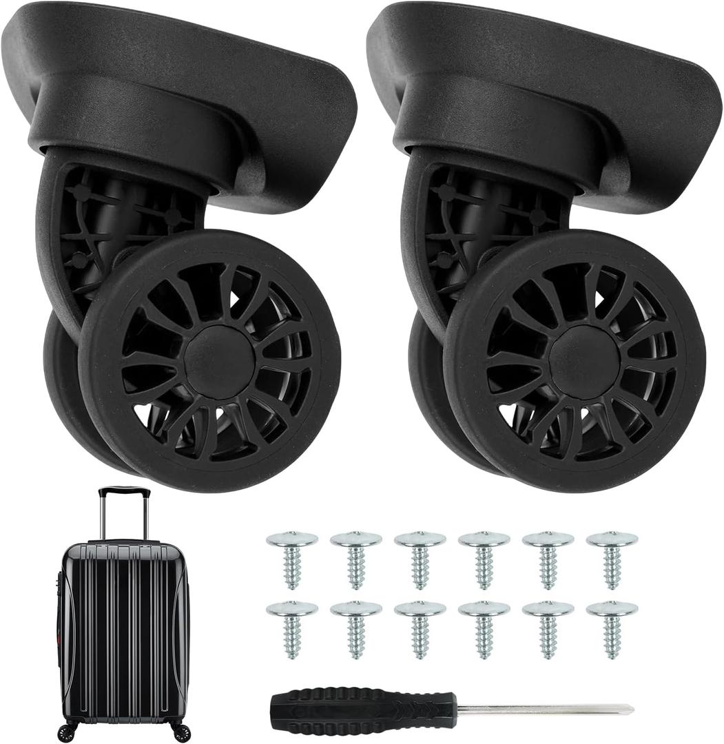 2Pcs Luggage Suitcase Wheels,Only Compatible with DELSEY Carry-On Plus 21 Inch,luggage wheels replacement with Screws/screwdriver,360 Rotation Spinner Wheel,Mute Double Row Swivel Wheel(Black)