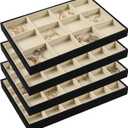 DIOMMELL Set of 4 Stackable Jewelry Trays Organizer Jewelry Display Showcase Dresser Drawer Organizer Storage Box for Ring Earring Bracelet Necklace Accessary