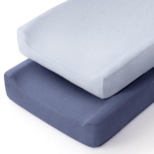 lulumoon Muslin Changing Pad Cover: Baby Diaper Changing Table Pad Cover - Changing Pad Sheets for Girls Boys (S-Navy & Mist Blue)