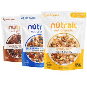 NuTrail Nut Granola Cereal, Variety Pack, No Sugar Added, Keto, Low Carb, Gluten Free, Grain Free, Healthy Breakfast 8 oz. 3 Count, Expiry: 12/11/26