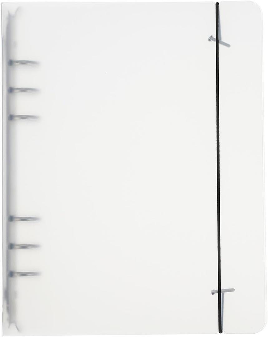 PATIKIL A5 Binder Cover, 1 Pcs PP 6 Ring Round Ring Binder Cover with Black Fixing Belt Metal Lock Loose Leaf Binder Protector Refillable Notebook for Meeting Folder, Matte White