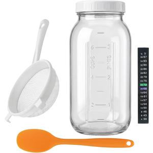 5-Piece Kefir Starter Kit with Mason Jar  Complete Kefir Starter Fermentation Set Includes Wide Mouth Mason Jar, Fermenting Lid, Fine Mesh Strainer, Silicone Spoon & Temperature Strip