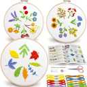 Bradove 3 Sets Leaves and Flowers Embroidery Kit for Beginners, Beginner Embroidery Kit for Adults, Learn to Embroider Kit Adult Beginner, Stitches Kit