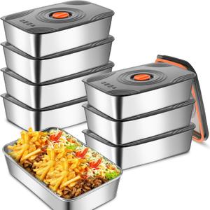 8 Set 60oz Stainless Steel Food Storage Containers Reusable Metal Meat Marinating Container with Lids Fruit Lunch Storage Box for Leftovers,dishwasher and Freezer Safe 1800ml