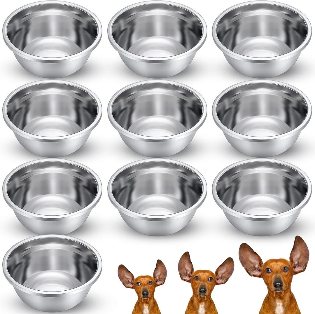 10 Pcs 8 Cup Metal Dog Bowls Stainless Steel Thickened Food Bowls Travel Kennel Food and Water Dish for Medium Large Size Dogs Cats, 64 Oz, Dishwasher Safe