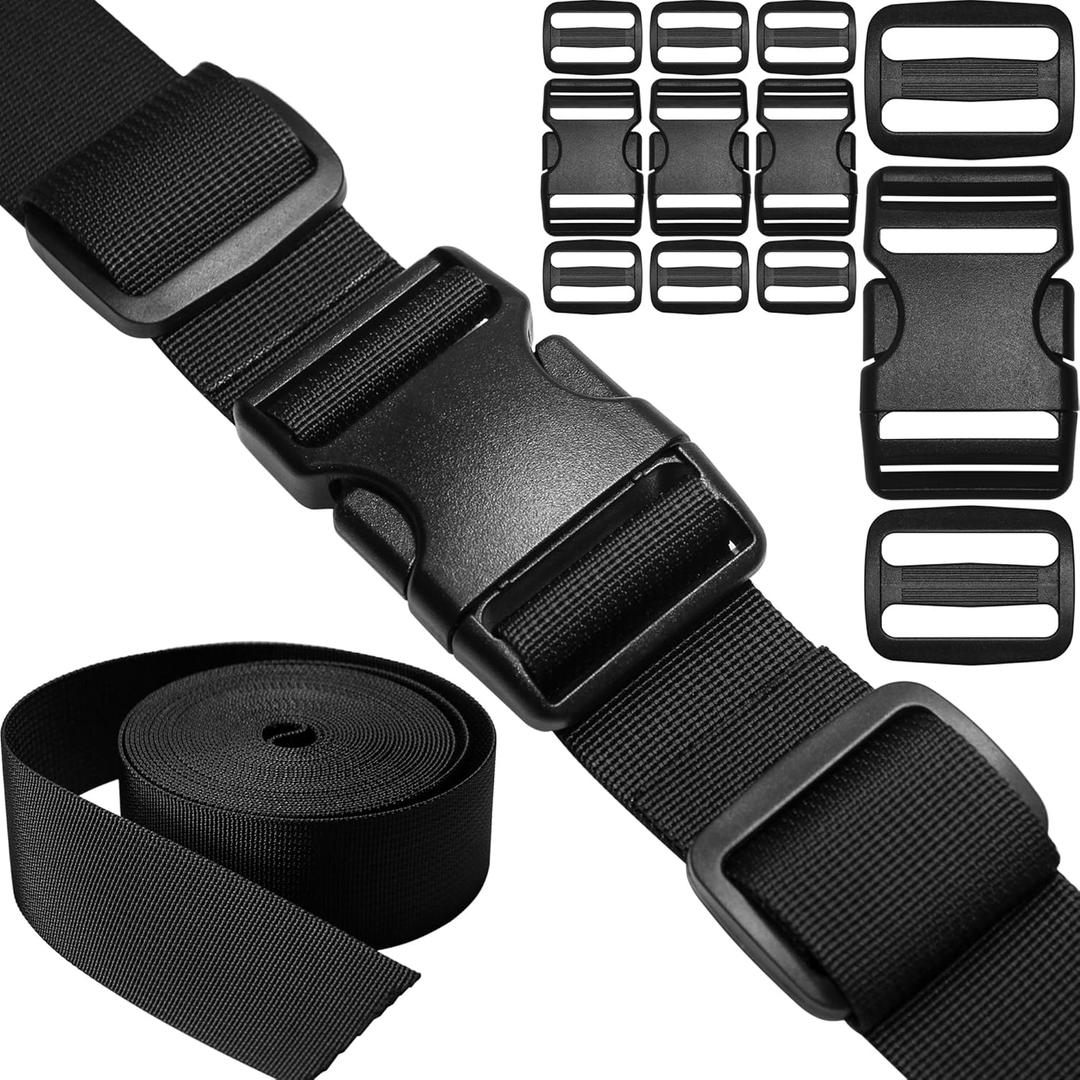 1-1/2" Straps and Buckles Set: 6 yard Nylon Webbing 1.5 inch (38 mm) Wide, 4 pack Side Release Buckle, 8 pcs Tri-Glide Sliders, Plastic Clip Fasteners Replacement Heavy Duty Dual Adjustable No Sew 1-1/2" Straps and Buckles Set: 6 yard Nylon Webbing 1.5 inch (38 mm) Wide, 4 pack Side Release Buckle, 8 pcs Tri-Glide Sliders, Plastic Clip Fasteners Replacement Heavy Duty Dual Adjustable No Sew