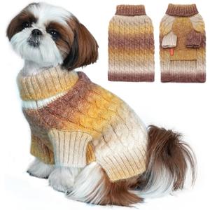 KYEESE Dog Sweater for Small Dogs Thick Dog Knitwear Turtleneck Warm with Sleeves Fuzzy Dogs Clothes Gradient Color, Brown, Medium (Medium (10-17lbs))