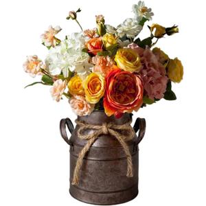 Vintage Rustic Antique Decorative Flower Vase,Shabby Chic Classy Designed Metal Vase,Primitive Distressed Iron Vase Bucket for Home Decor,Birthday Gift,Wedding,Party(4.4" L x 3.5" W x 5.9" H)