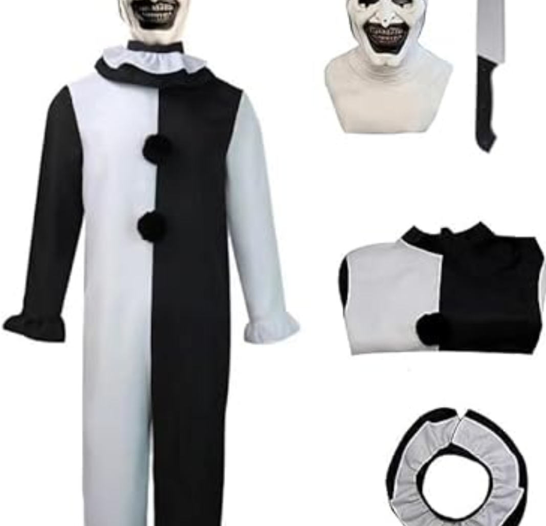 EJWCIG Art The Clown Costume with Mask,Scary Killer Clown Halloween Costume Creepy Cosplay Props for Kids 140