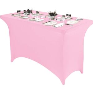 Peomeise 4FT Spandex Table Cover Rectangular Stretch Spandex Tablecloth (Pink,4FT)