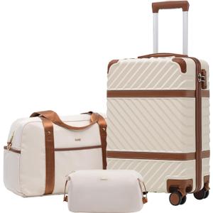 Coolife Luggage Set Suitcase Carry On Luggage PC Hardshell Luggage TSA Lock Spinner Wheels Telescopic Handle (3 piece set (DB/TB/20), White)