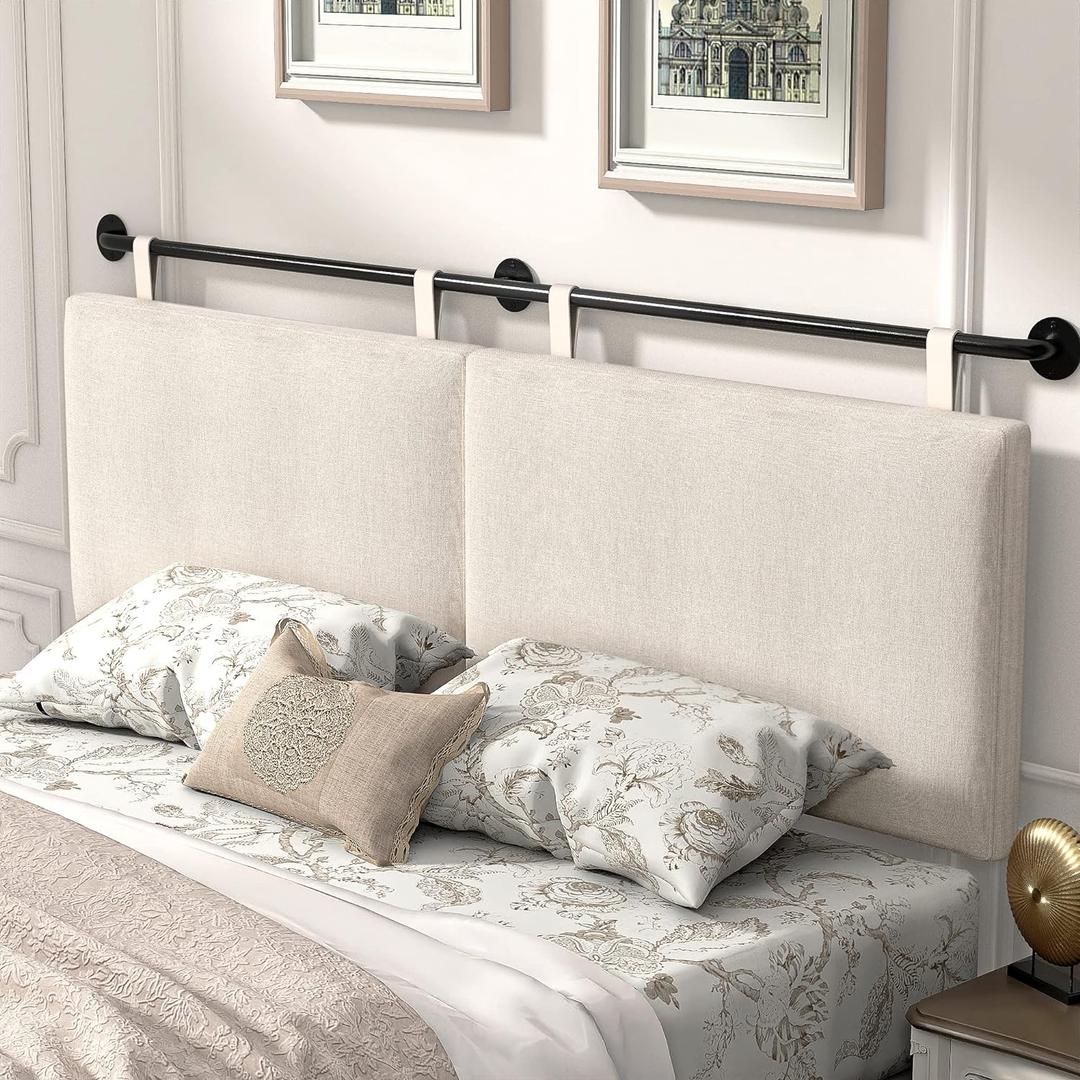 HouseMila Headboard for King Size Bed, Wall Mounted Headboard with Fine Linen Upholstery and Button Tufting, Adjustable Heigh Head Board for Bedroom (Beige, King)